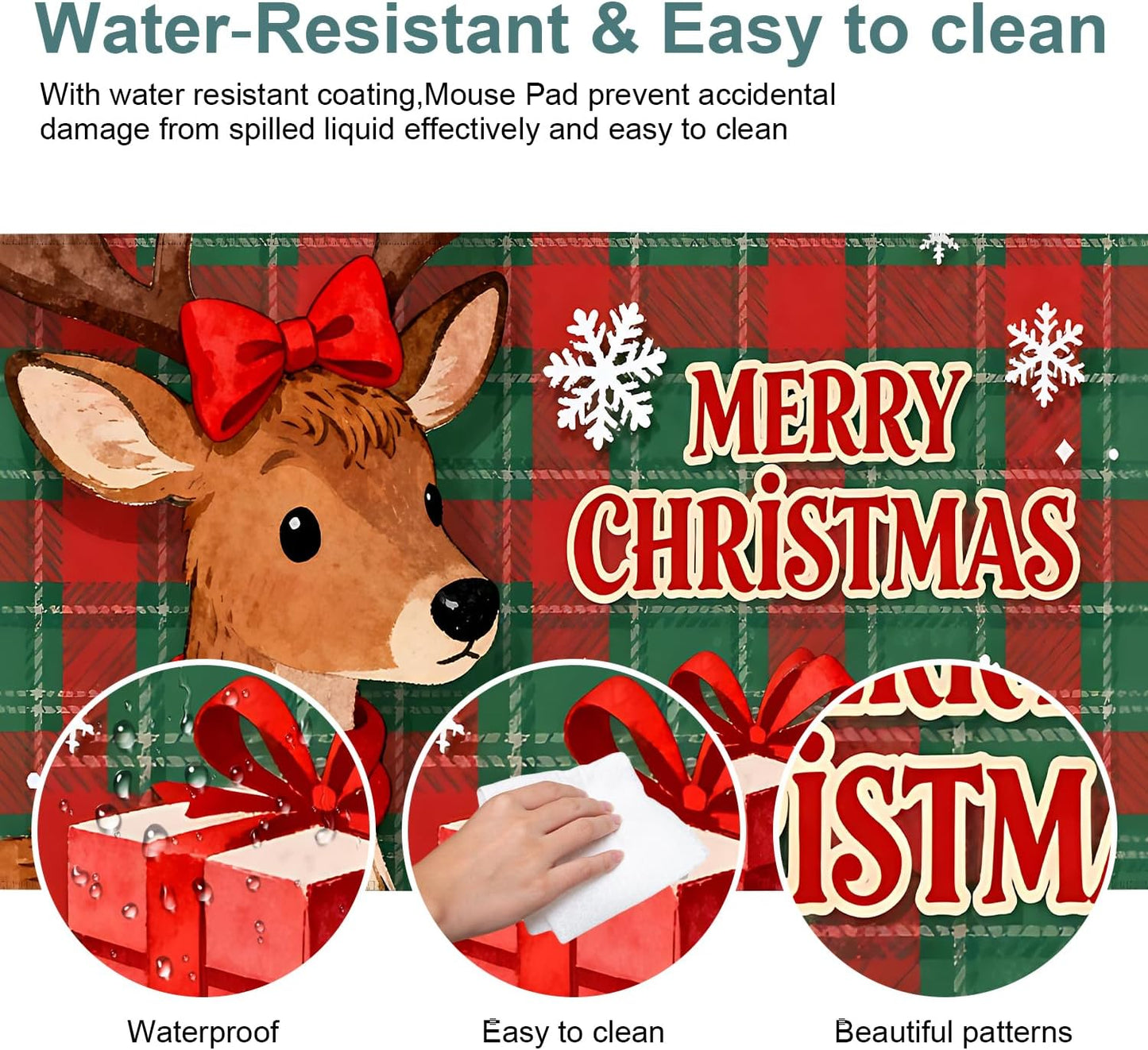 Merry Christmas-Elk Gaming Mouse Pad 31.5"x11.8"Desk Mat Anti-Slip Rubber Base & Durable Stitched Edges for Gamers Smooth Mouse Writing Surface for Desk Office/Home