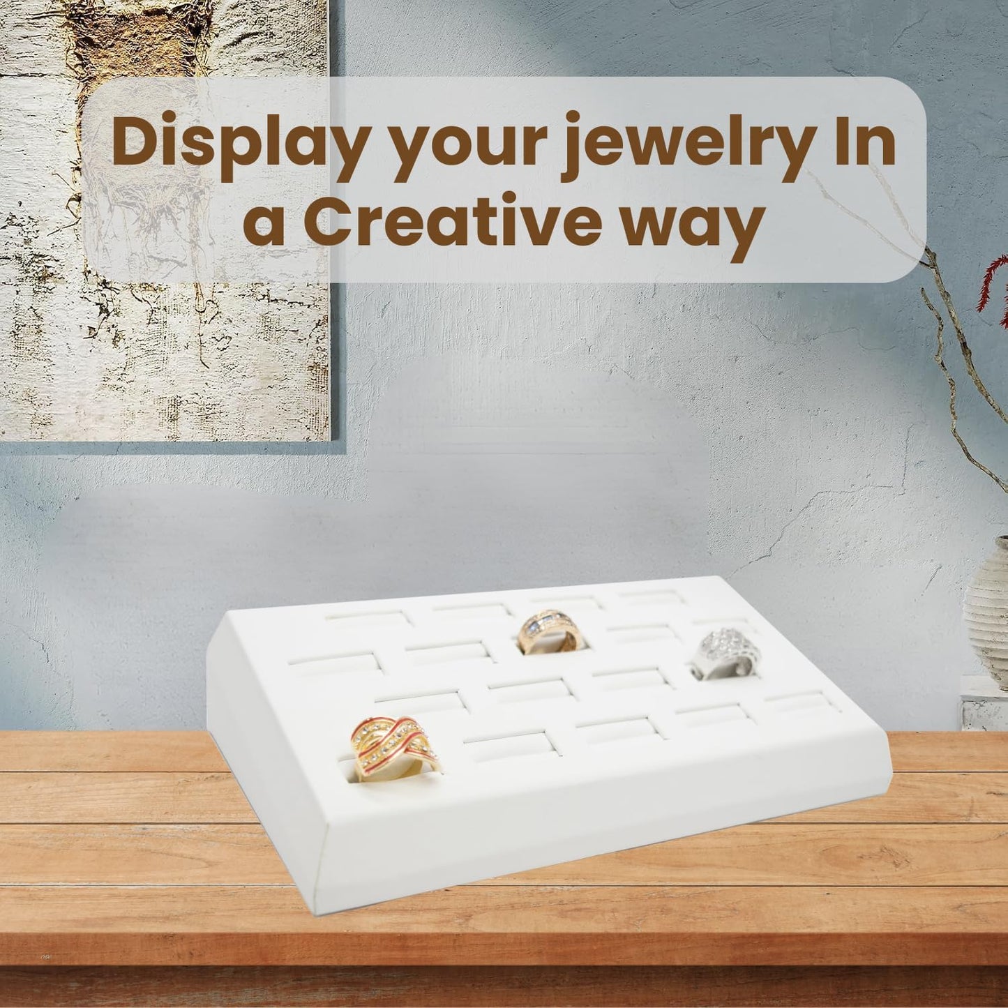Novel Box 18-Slot White Leatherette Rings/Earrings/Cufflinks Holder Tray 8.25x4.5x1.75 Inches - Ring Holder Organizer for Selling or Personal Use - Jewelry Display Trays for Special Occasions
