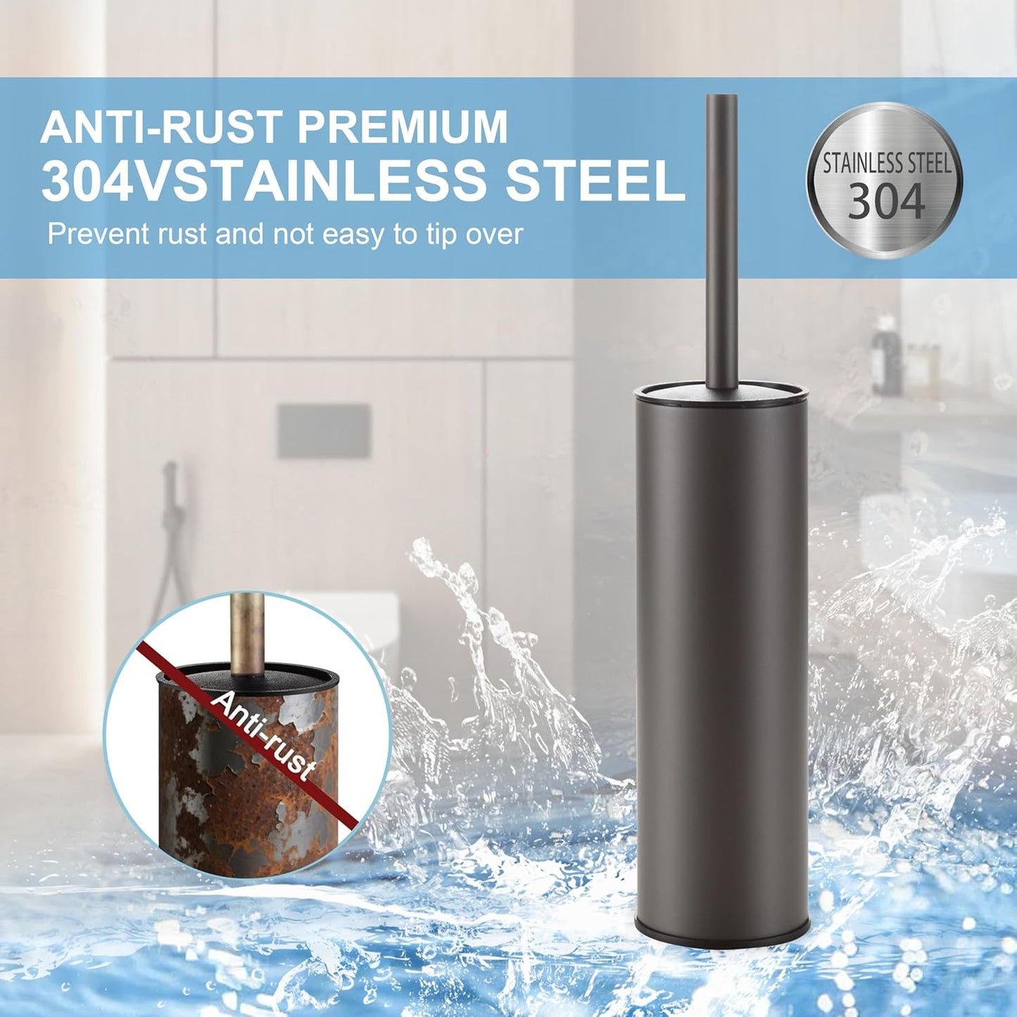 BGL Gunmetal Grey Toilet Brush and Holder,Stainless Steel Toilet Brushes for Bathroom with Holder
