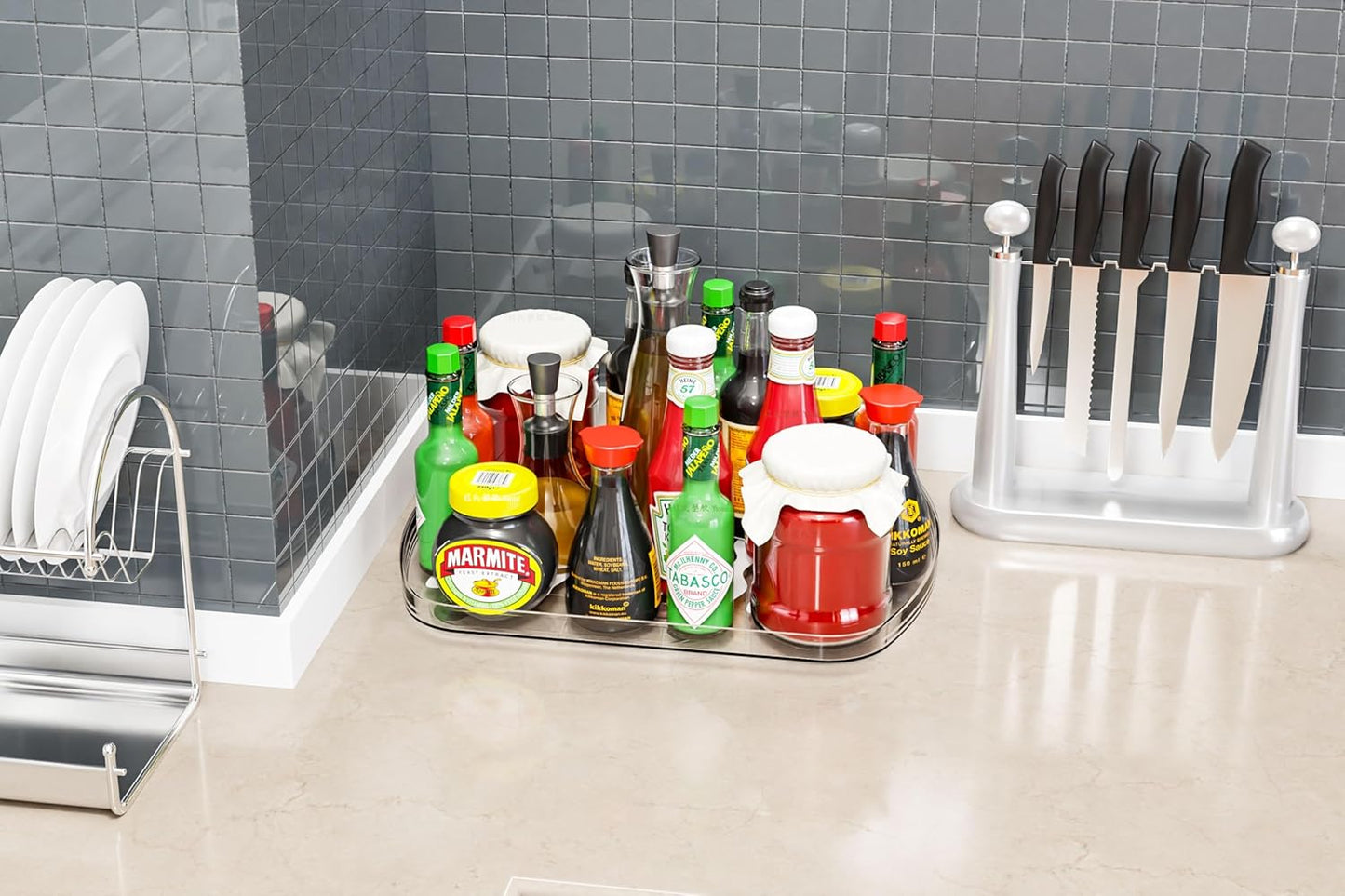 Yieach Clear Refrigerator Lazy Susan Turntable,15.7''x11.8'',Rectangular Fridge Turntable Organizer,Large Rotating Fridge Tray for Kitchen,Countertop,Pantry,Cabinet,Jars and Condiment Organizer,1 Pack