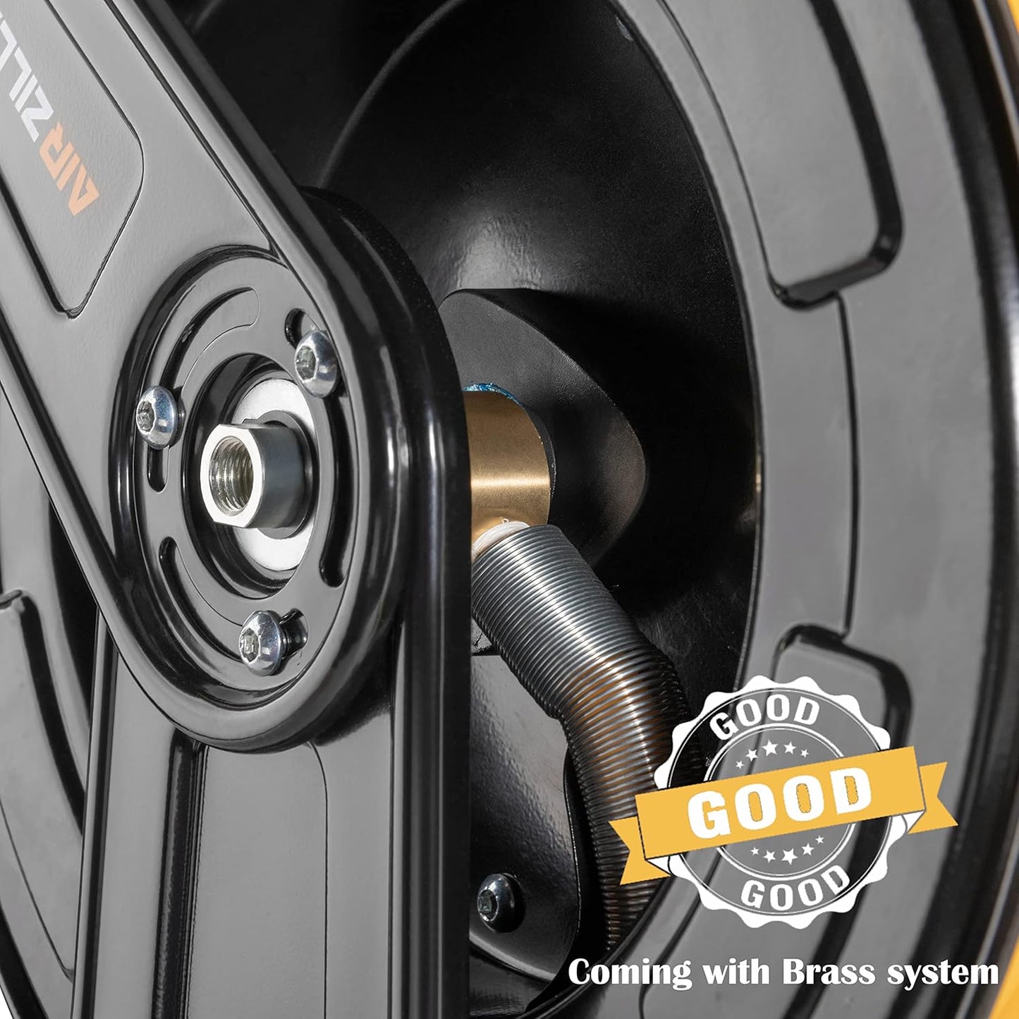 Premium Steel Retractable Air Hose Reel With Dual Arm, 3/8"x65Ft Hybrid Polymer Hose, Heavy Duty Air Hose Reel included Auto Rewind Reel | Quick Air Coupler | Durable Double side Frame