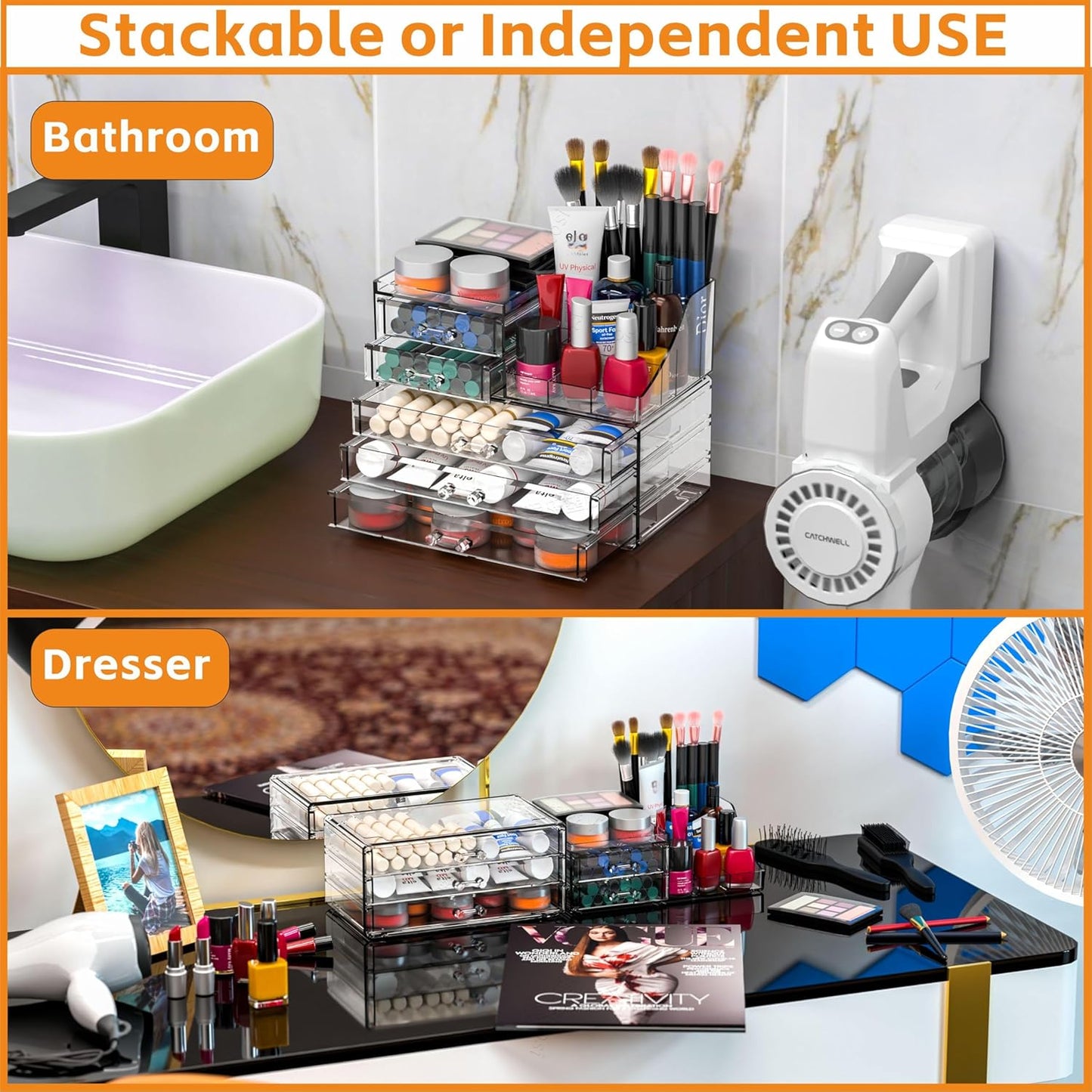 Acrylic Clear Make up Organizers And Storage for Vanity,Bathroom Skincare Organizer With 5 Drawer for Dresser,Plastic Desk Accessories Organization,Cosmetic Organizer Countertop for Beauty,Skin Care
