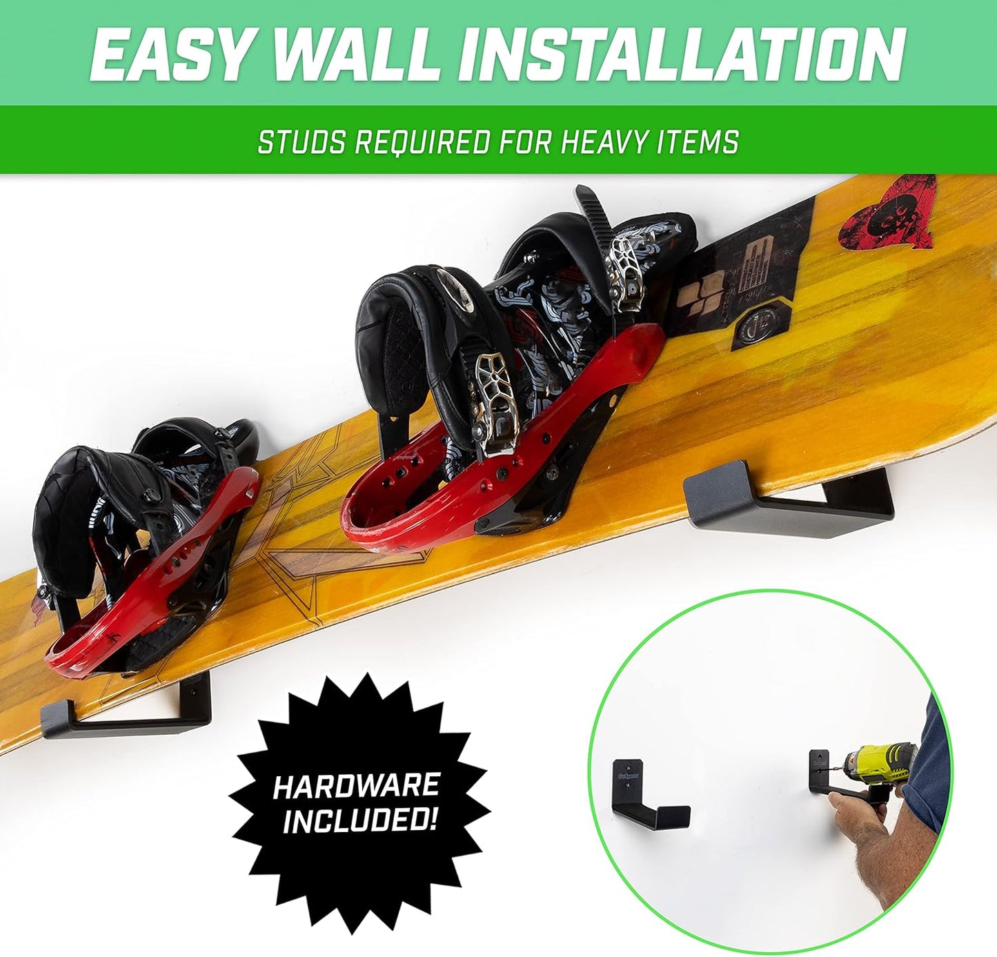 GoSports Universal Snowboard & Skateboard Wall Mount Display Racks - 2 Pack Foam Padded Hangers