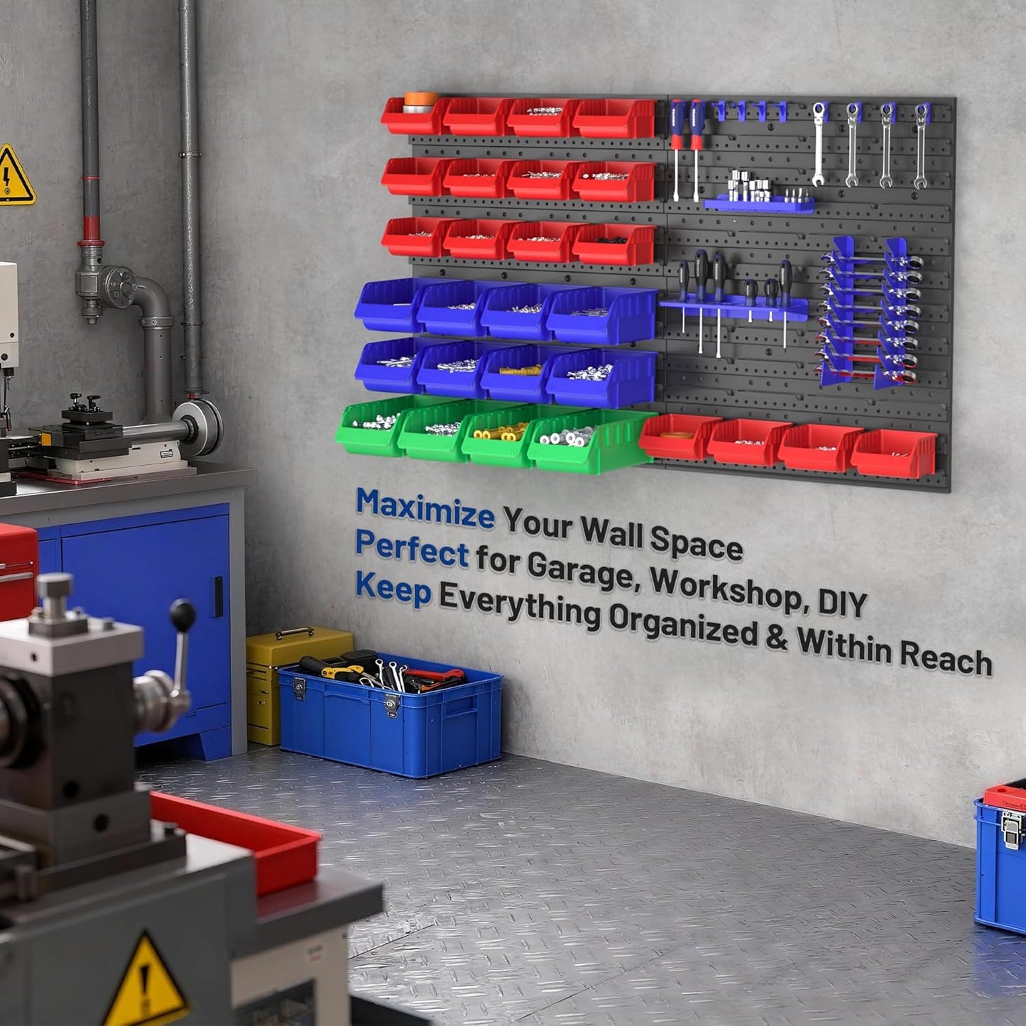 WORKPRO Pegboard Organizer Wall Mounted, 44PC Tool Storage Rack with Bins and Hooks, Peg Board Wall Organizer for Garage Organization, Workshop, Craft Room, Tool Wall Storage System