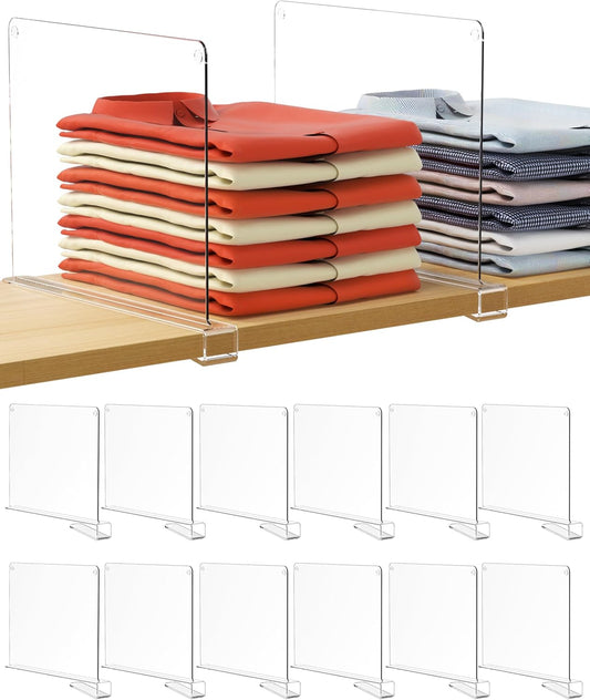 HBlife 12 Inches Tall [Extra Tall Version] Shelf Dividers, Purse Organizer for Closet, Clear Acrylic Bookshelf for Organization Closet Organizers and Storage for Handbags, 12 PCS