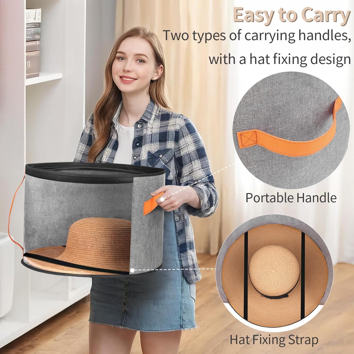 Oversized Clear Hat Storage Box for Women, Cowboy Hat Organizer for Closet, Wide Brims Hat Case with Carrying Handles, Hat Bag (Grey)