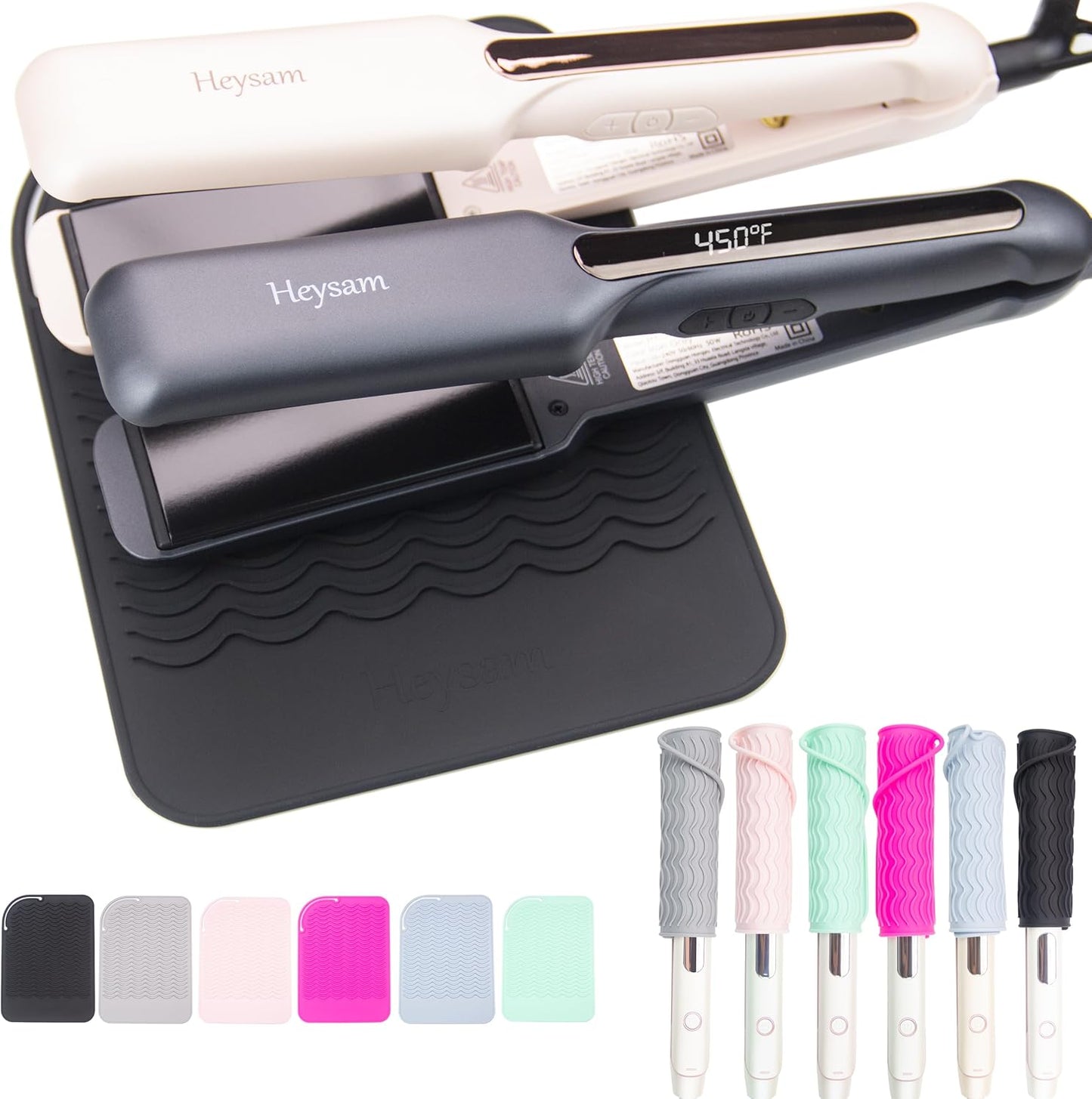 Heysam Heat-Resistant Silicone Mat for Curling Irons, Flat Iron Hair Straightener and Curler 2 in 1 Hair Styling Hot Tools, Flat Iron Travel Case Size 9.0 x 6.5 inches, Black