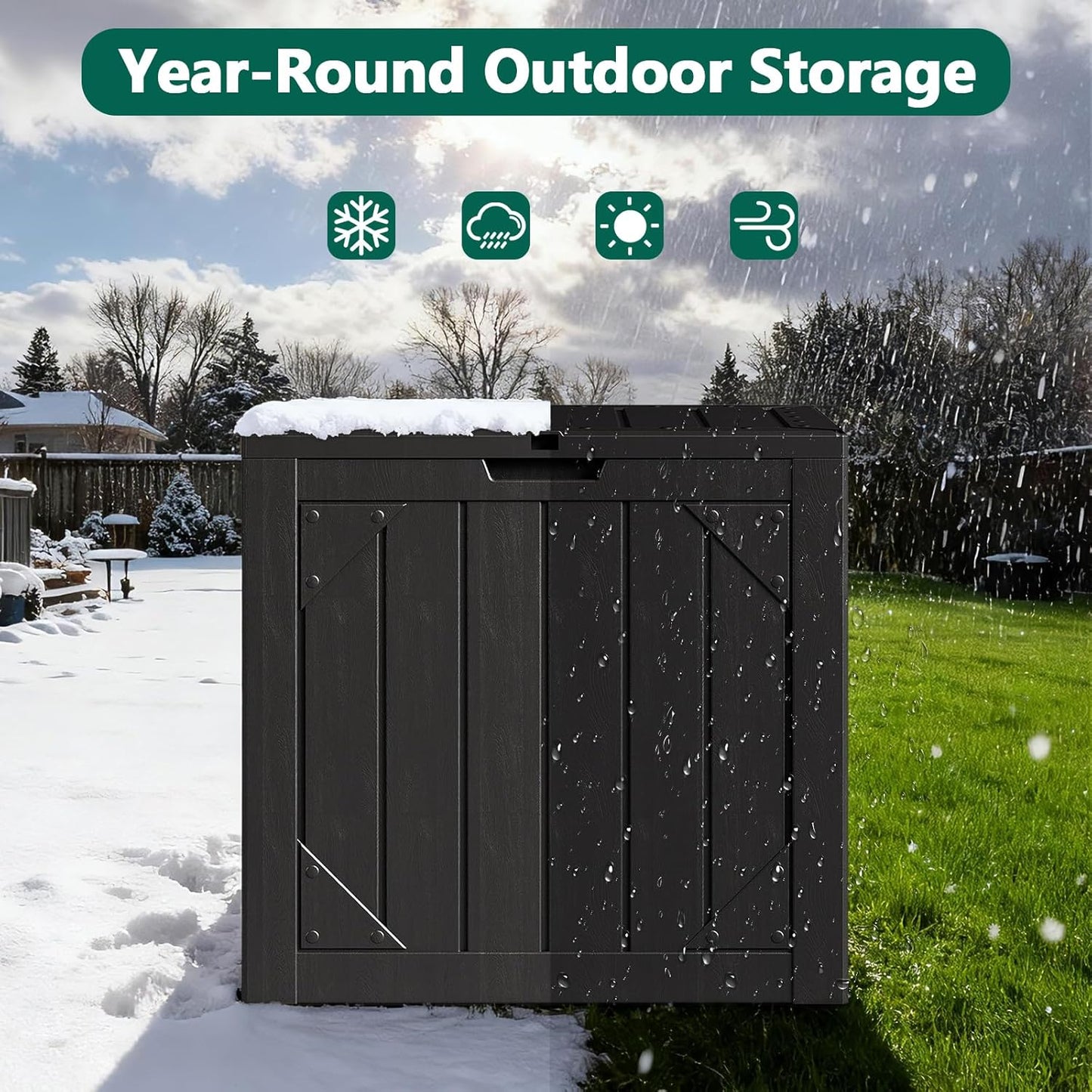 31 Gallon Outdoor Storage Box, Lockable Resin Deck Box for Patio Cushions, Throw Pillows, Garden Tools, Weatherproof Outdoor Storage Bench for Yard, Porch, or Balcony