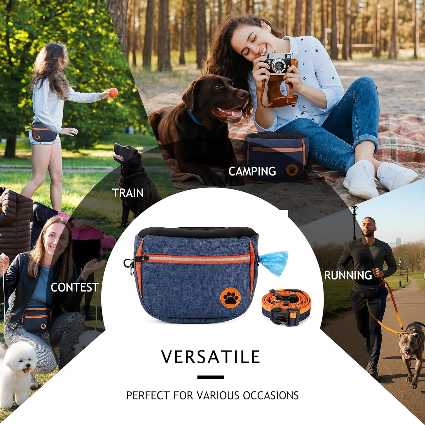 Dog Treat Pouches Bag for Training – Removable Liners, Large Opening Capacity Treat Bag with Clicker, Training Guide, Waist Strap Clip Treat Fanny Pack for Dog Training and Walking