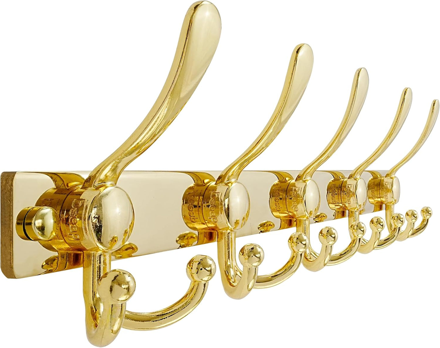 Dseap Coat Rack Wall Mount 2.0 Pro: Heavy Duty 300% Thicker, 16" Stud Mount, Stainless Steel Wall Coat Hooks Hanger for Clothes Jackets Hats Entryway Closet, MaxStrong Series, Gold