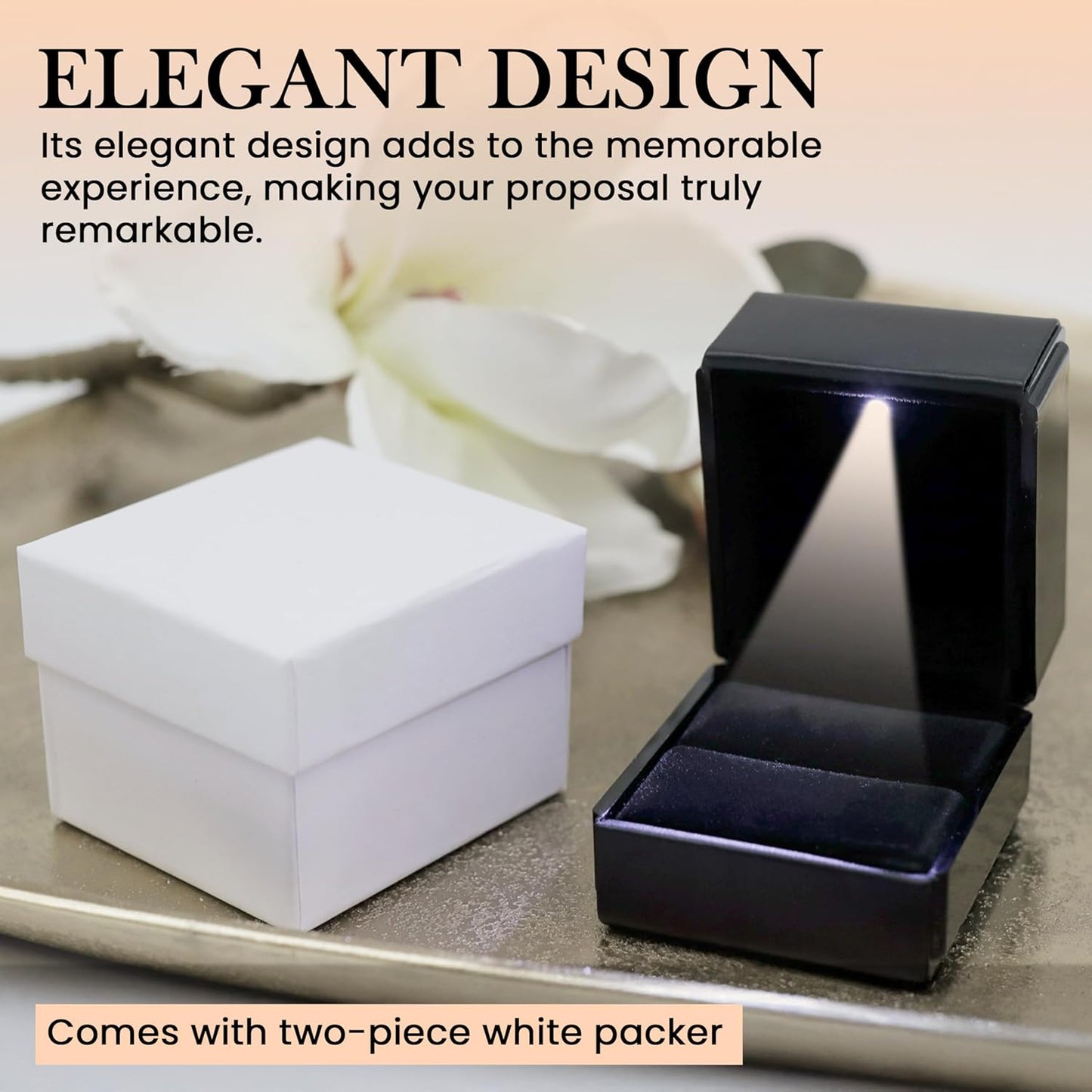 Novel Box Square Shaped Black Ring Box With LED Light 2.25X2X2.5 Inches - Jewelry Ring Case Best for Jewelry Displays - Gift Boxes for Mother's Day, Engagement, Anniversary & more Happy Occasions