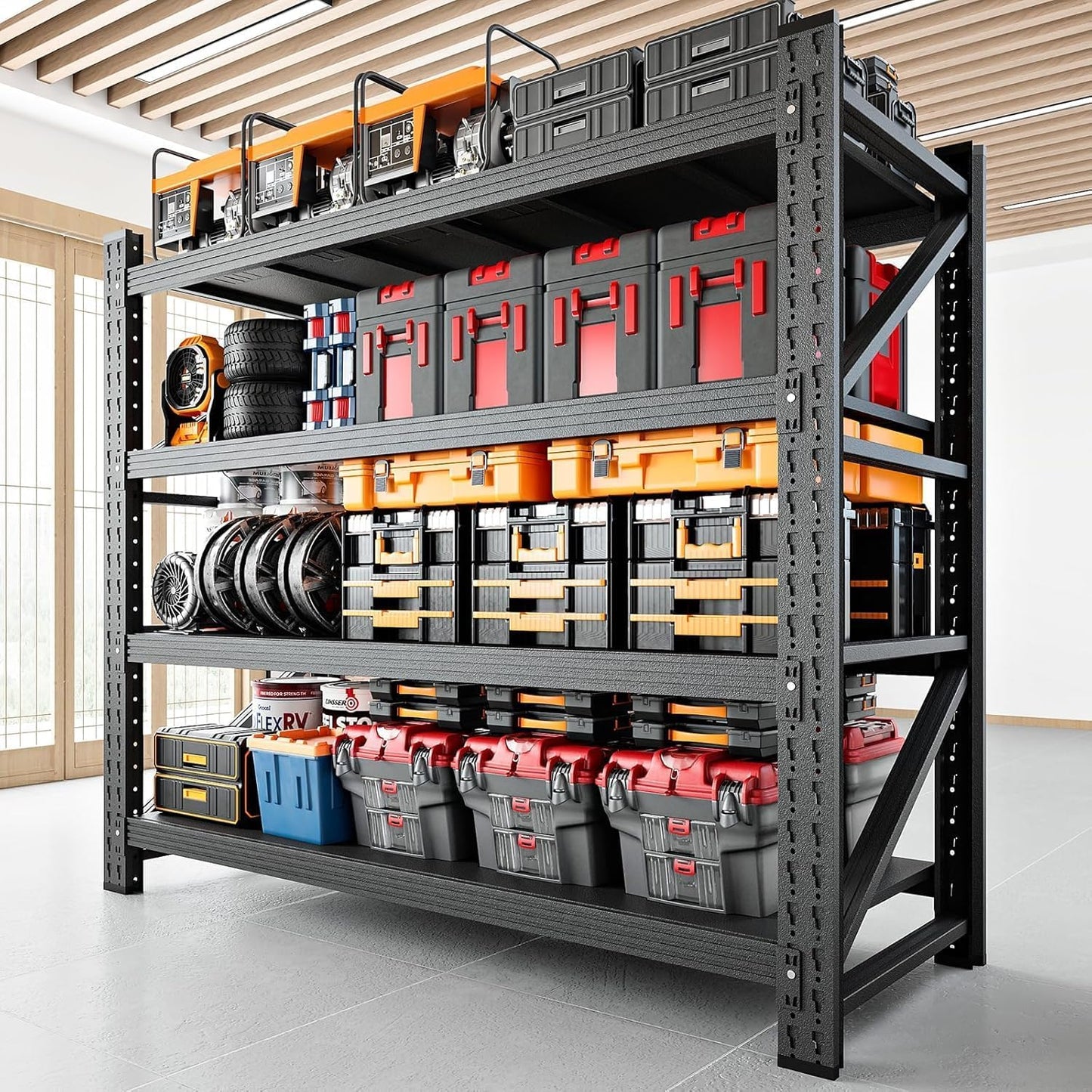 48" W Storage Shelves, 3000LBS Garage Shelving Heavy Duty Metal Adjustable Garage Shelves, Shelving Units Industrial Shelving for Warehouse, 48" W x 24" D x 69" H, Black