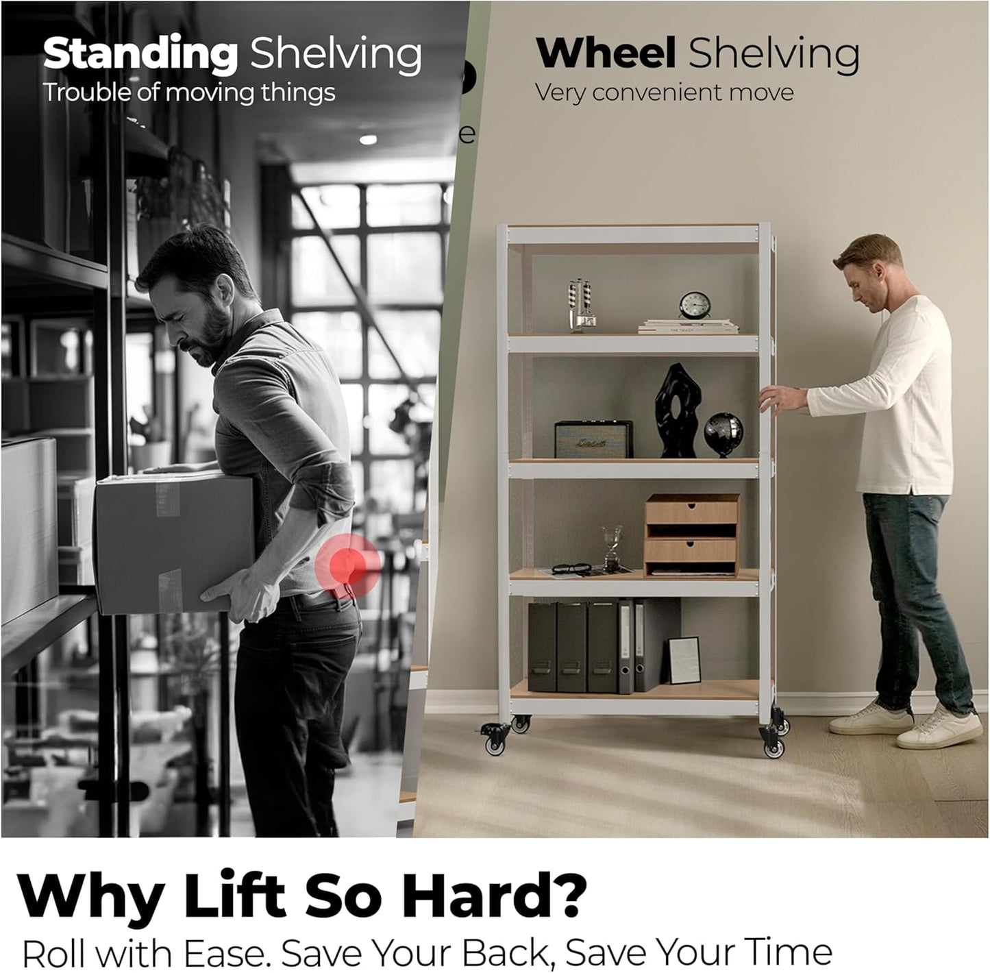 HOMEDANT House White 5-Tier Metal Boltless Rolling Cart Shelf Rack Casters Heavy Duty Wheel Shelving Unit Adjustable Storage Shelves Organizer Shelf Kitchen Garage 48.1" W x 18.5" D x 75.4" H 2Pack