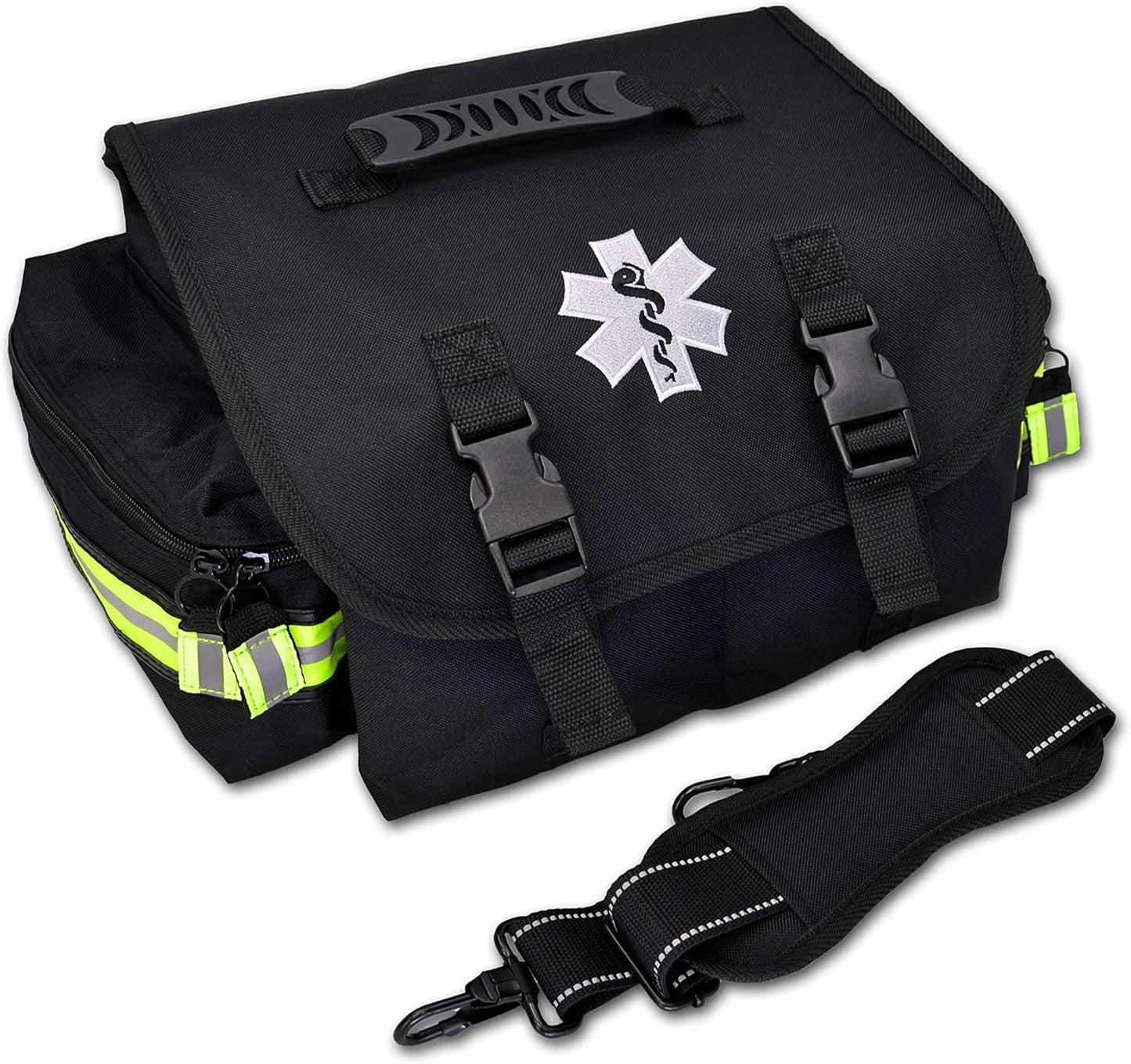 Lightning X Personalized First Responder EMT EMS Trauma Bag w/Stocked First Aid Fill Kit B & Custom Embroidered Name Patch (Black)