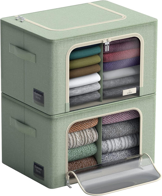 Sorbus Storage Bins with Divided Interior - Large Stackable & Foldable Organizer Containers with Metal Frame, Oxford Fabric, Large Window & Carry Handles - Organization for Bedroom, Linens & Clothes