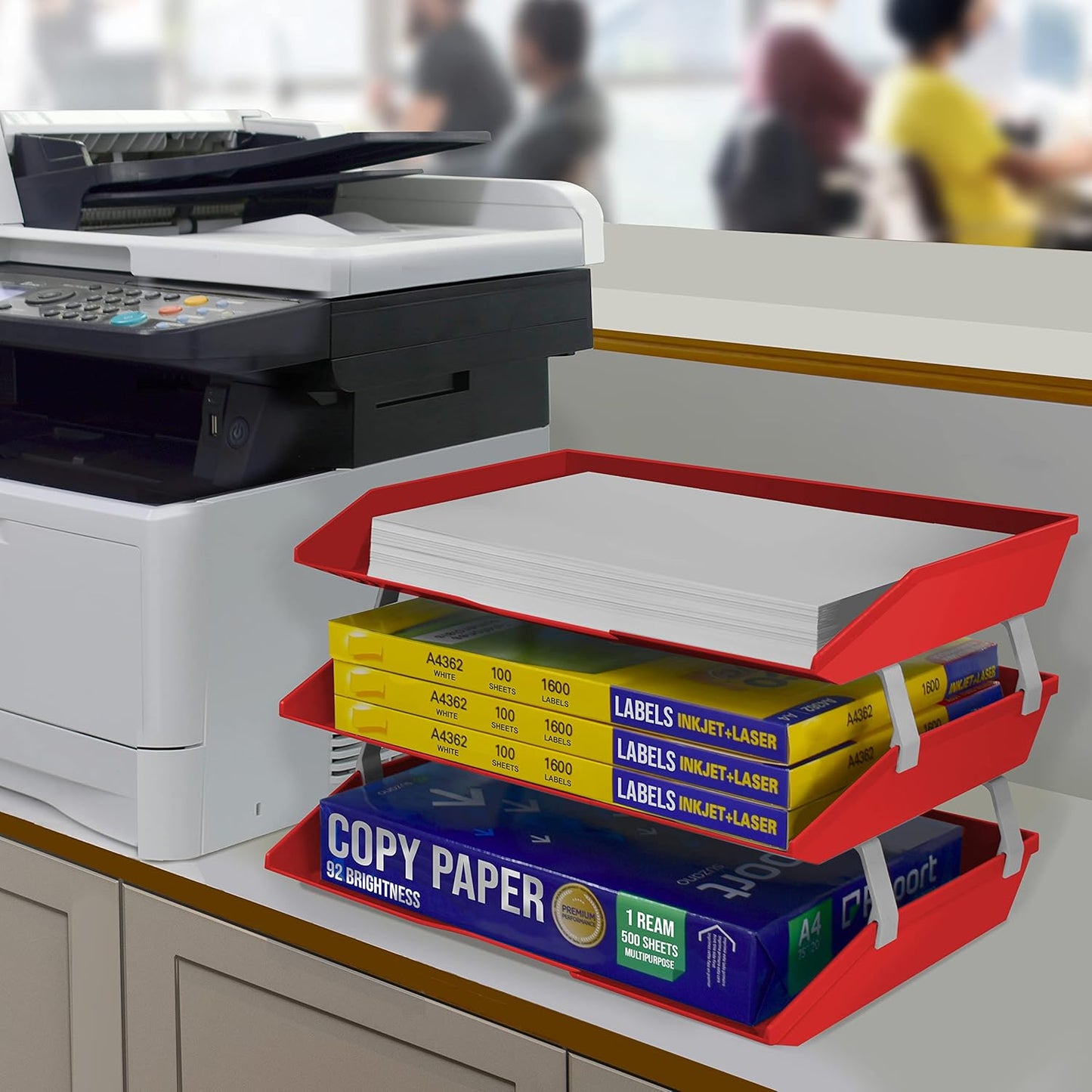 Acrimet Facility 4 Tier Letter Tray, Side Load, Letter Size/A4, Desktop File Organizer, Plastic (Solid Red)