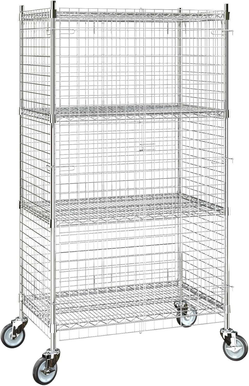 24"x36"x70" Metal Wire Chrome Security Heavy Duty Commercial NSF Certified Storage Unit | Mobile Wire Security Cage Kit