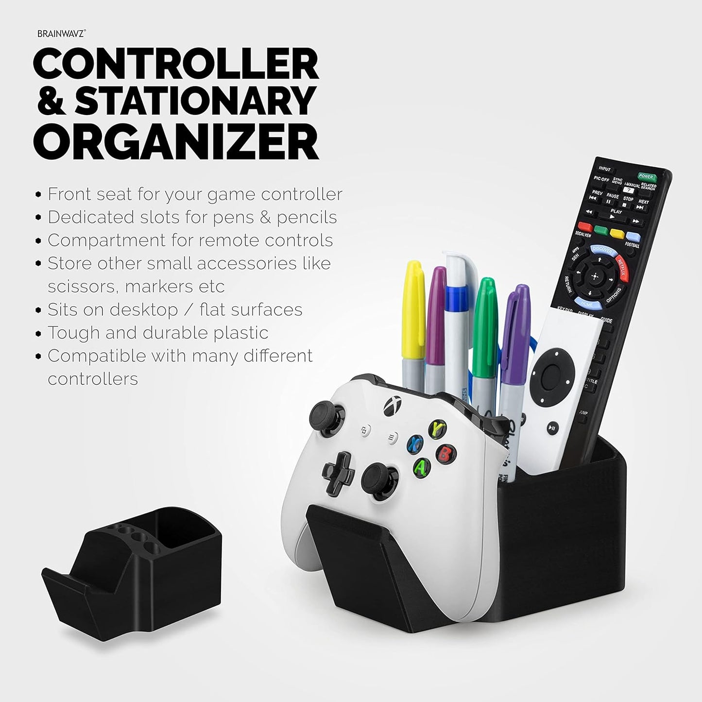 BRAINWAVZ Game Controller, TV Remote Control & Pens Pencils Stationery Storage Desktop Organizer Holder, Universal Design for Xbox ONE PS5 PS4 PC Gamepads, Reduce Clutter (D04)