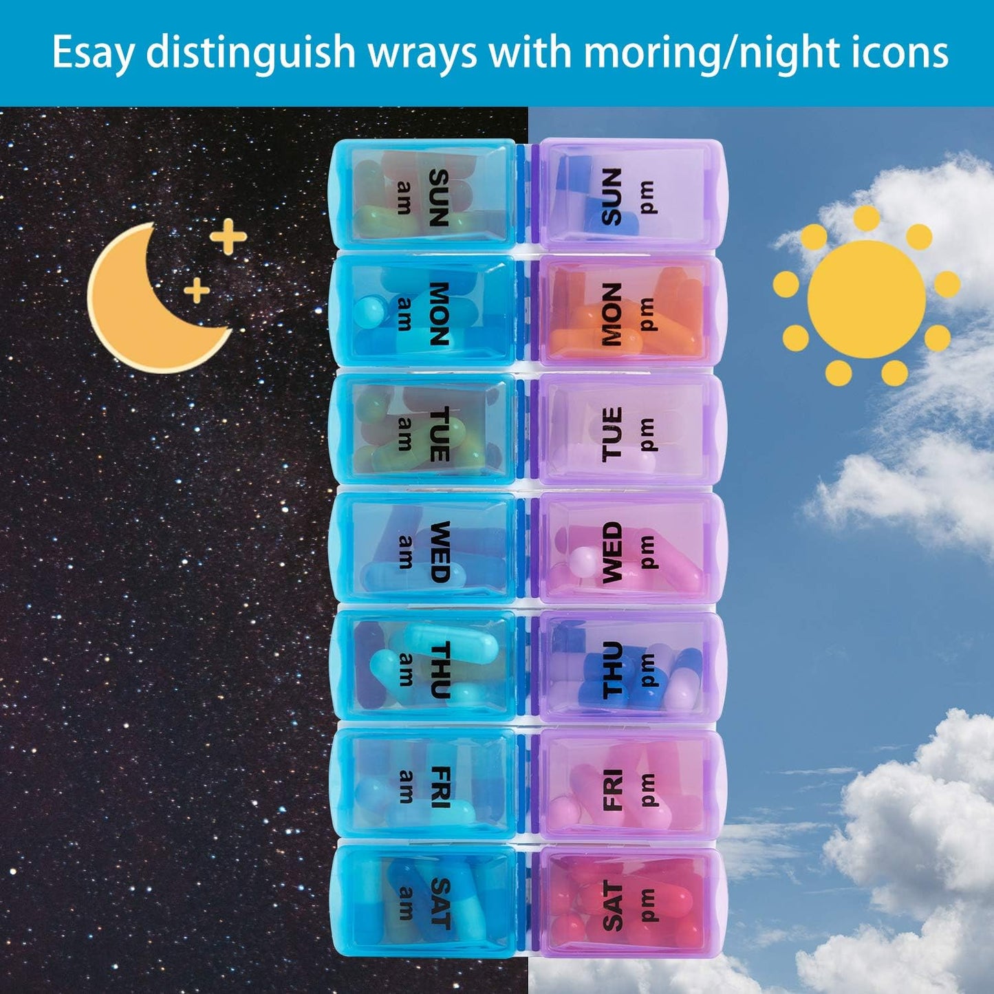 Weekly Pill Organizer 2 Times a Day, Zumd Pill Box 7 Day with Cute Quilted Fabric Zipper Case, Travel Pill Case Am Pm for Vitamin Medicine Organizer