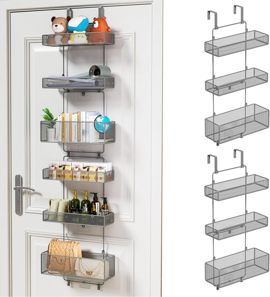 HapiRm Over Door Organizer Storage - Separable Door Organizer Hanging with 6 Metal Large Capacity Baskets for Bathroom Bedroom Kitchen Pantry Closet (Grey)
