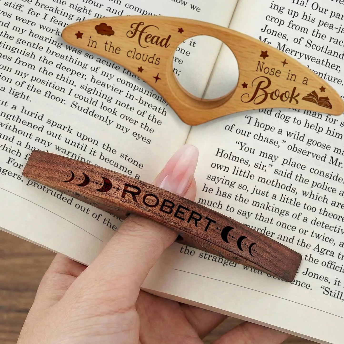 Personalized Wooden Book Page Holder – Custom Thumb Ring Page Holder with Engraved Name, Ideal Reading Accessory for Book Lovers, Perfect Gift for Parents, Partners, Teachers, Christmas (Style 1)