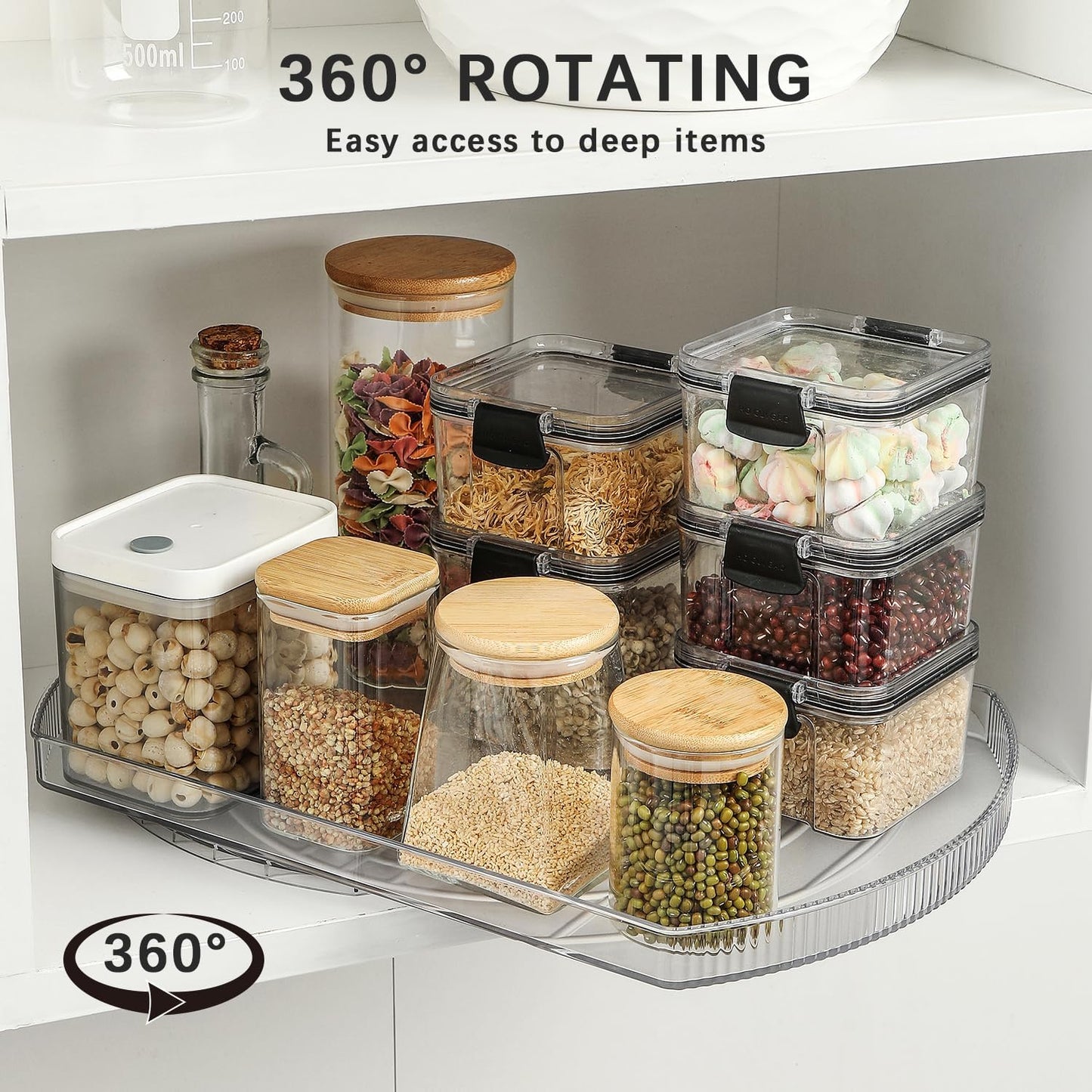 ROWNYEON Lazy Susan Turntable Organizer for Large Refrigerator, 360° Rotate Fridge Organizers and Storage, 16.54 Inches Rectangle Lazy Susan Organizer for Fridge, Cabinet, Pantry,2