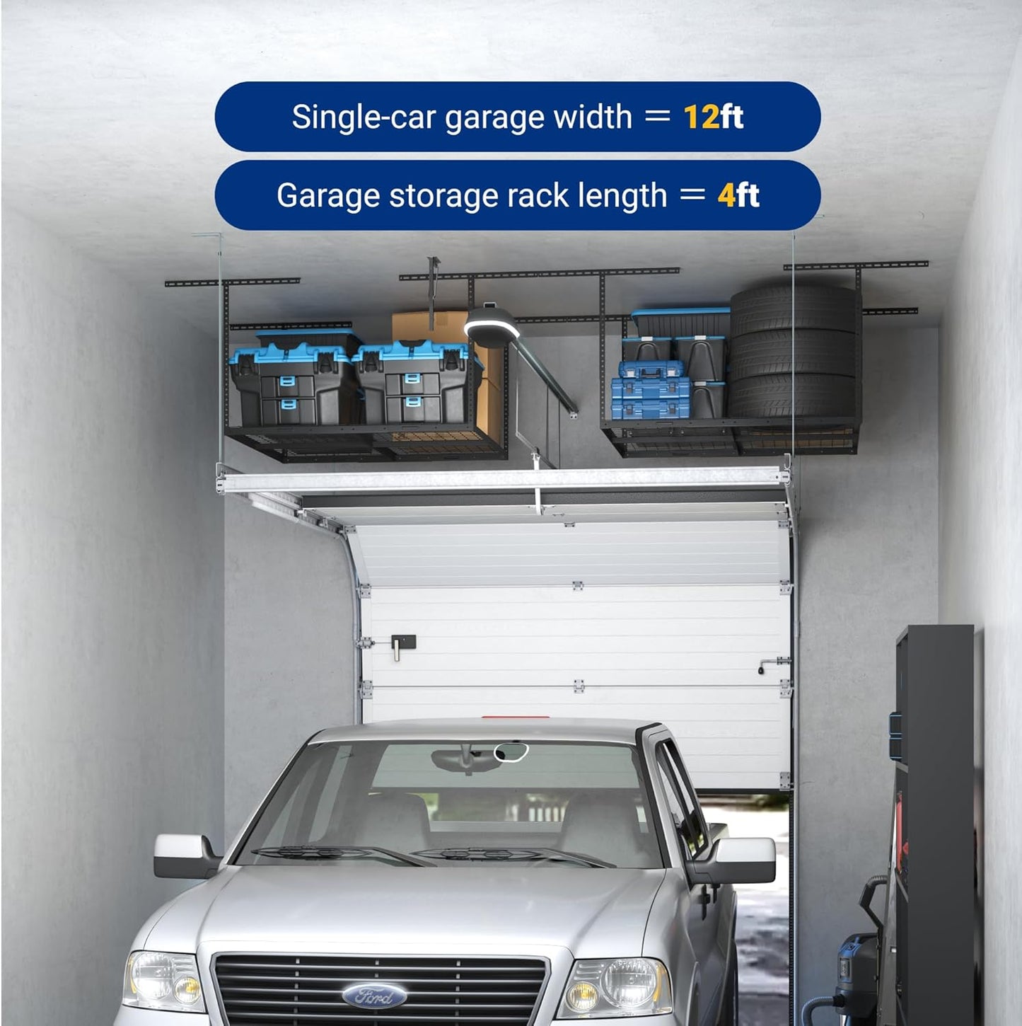 FLEXIMOUNTS 4x4 Overhead Garage Storage Rack, Adjustable Organization System, Heavy-Duty Metal Ceiling Racks, 350lbs Weight Capacity, Black, Classic Series