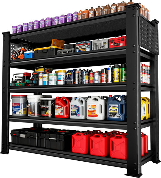 SILVEL 48.2"W Garage Shelving, 5000LBS Heavy Duty Metal Shelving, 2025 Solid Storage Shelves, 2 Side Pegboards, Industrial 5 Tier Shelves for Basement Pantry Warehouse Supermarket, 72.2" x24.2" x48.2"
