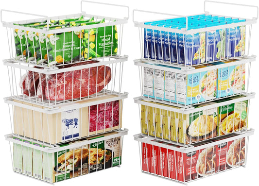 iSPECLE Chest Freezer Organizer Bins - 8 Pack Stackable Freezer Organizer for 5 to 7 Cu.Ft Freezer and Upright Freezer Over 8.5 Cu.Ft, Easy Get Food from Bottom, Add Extra Storage Space, White