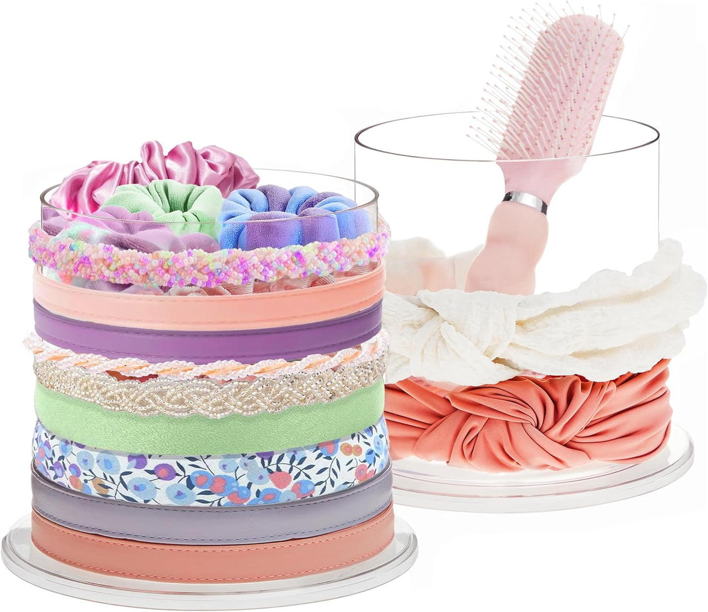 STORi Bella 2-Pack Headband and Scrunchie Holder | Clear Plastic Organizer Display Stand | Holds Hair Ties, Accessories, and Jewelry | Made in USA