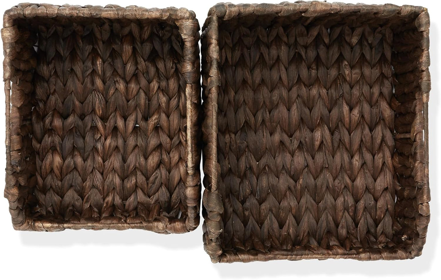 Casafield Set of 2 Water Hyacinth Pantry Baskets with Handles - Espresso, Woven Storage Bin Organizers for Kitchen Shelves, Medium and Large Sizes