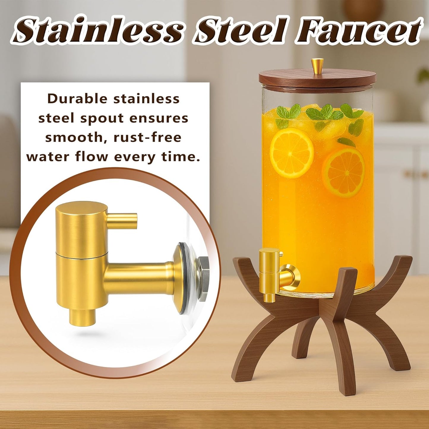 Glass Drink Dispenser,1.5 Gallon Beverage Dispenser with Stand,Lemonade Dispenser with Stainless Steel Faucet,Drink Dispensers for Parties, Bars and Home