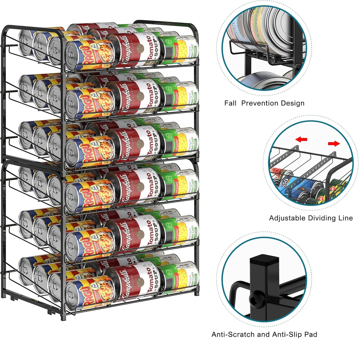 BTY Can Organizer for Pantry Stackable 2 Pack, Can Storage Organizer Rack Stacking Can Dispensers Small Space Holds up to 36 Cans for Pantry, Kitchen, Cabinet Black