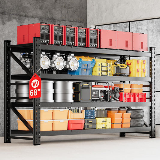MIIIKO 68" W Storage Shelves,7500LBS Metal Garage Storage Shelving,Heavy Duty Adjustable Unit Storage Shelves for Warehouse,Basement,68" W x 24" D x 63" H,Black