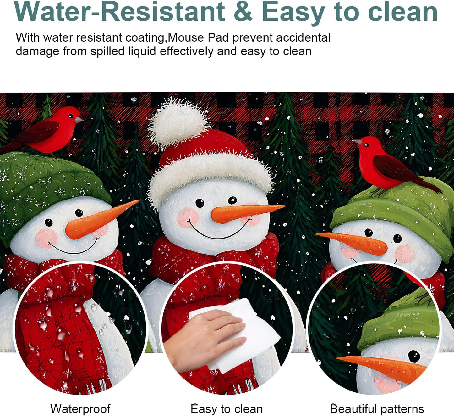 Three Snowmen Gaming Mouse Pad 35.4"x15.7"Desk Mat Anti-Slip Rubber Base & Durable Stitched Edges for Gamers Smooth Mouse Writing Surface for Desk Office/Home