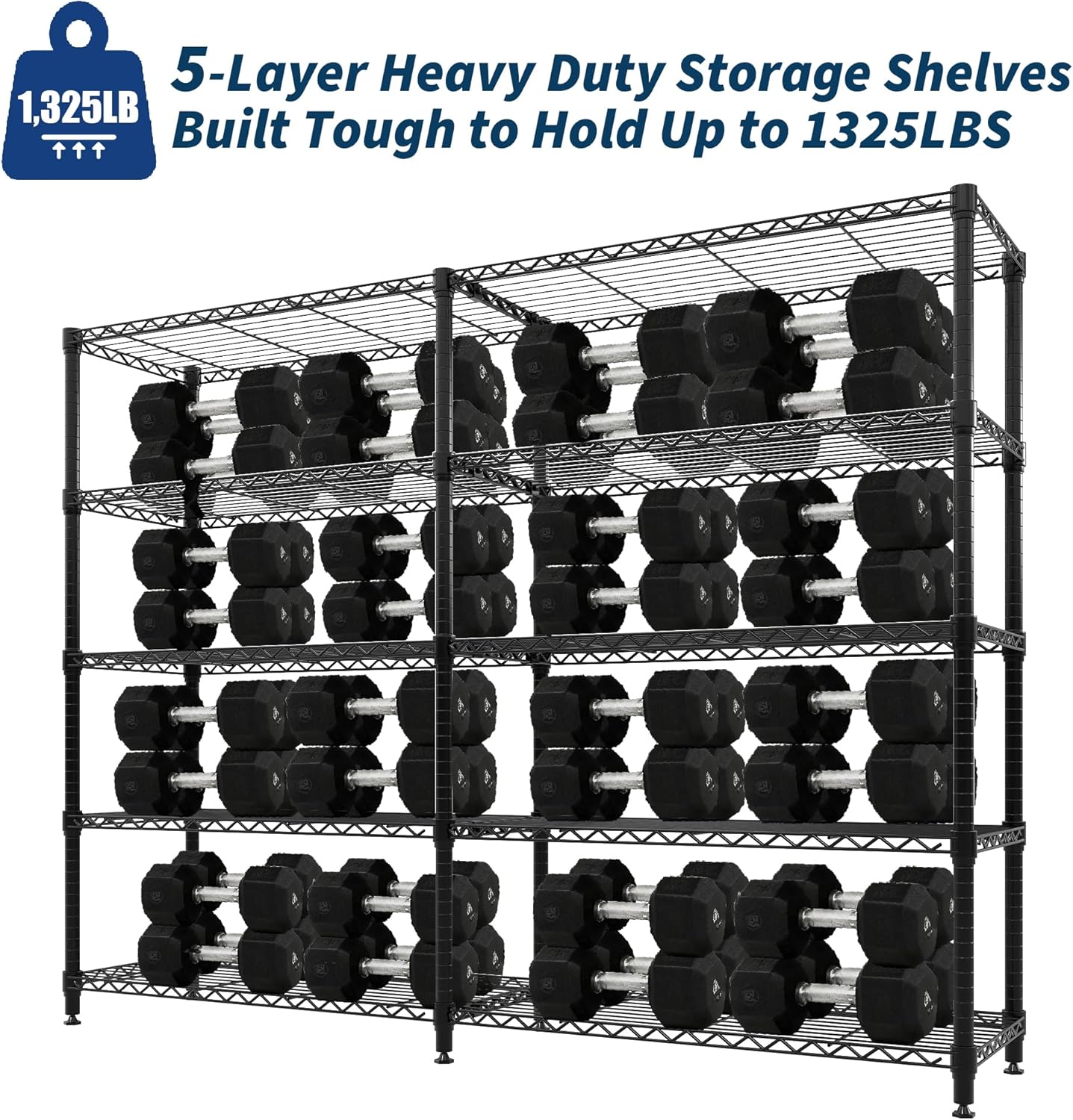 5 Tier Storage Shelving Unit Metal Shelves 70" W Wire Shelving, 70" H L-Shaped Pantry Shelves Kitchen Storage Shelves for Home Commercial Garage Heavy Duty, 70.8" H x 70.4" W x 15.7" D