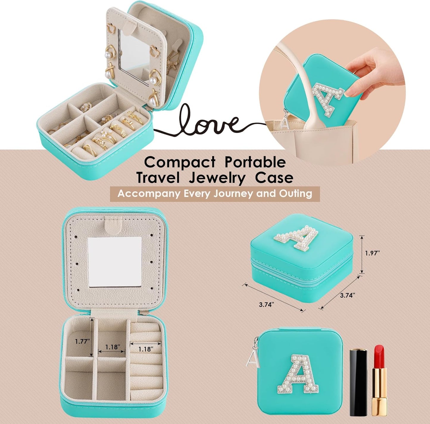 Birthday Gifts For Women - Initial Jewelry Box & Travel Case, Gifts for Wife, Girlfriend or Bridesmaid