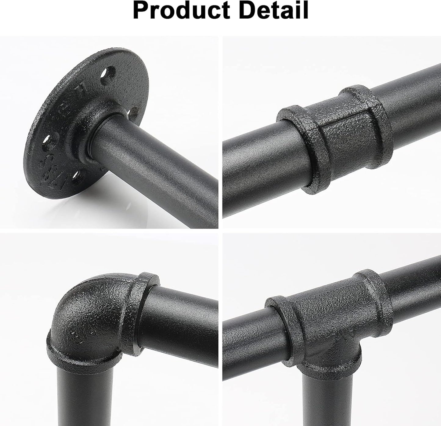Industrial Iron Pipe Clothes Hanging Bar DIY Wall-Mounted Garment Rack Heavy Duty Clothing Rack for Bedroom, Laundry Room, Closet Storage (Black 60 inch)