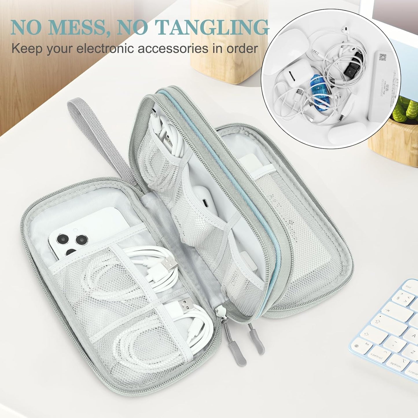 FYY Electronic Organizer, Travel Cable Organizer Bag Pouch Electronic Accessories Carry Case Portable Waterproof Double Layers Storage Bag for Cable, Charger, Phone, Earphone, Medium Size- Mint Green