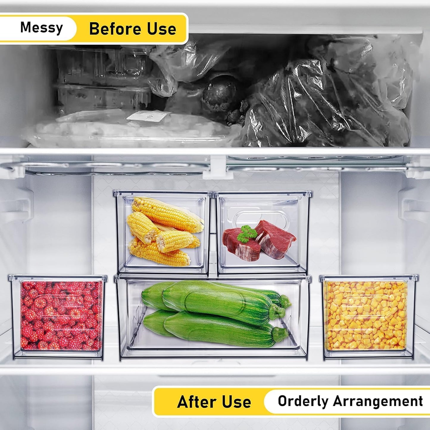 Refrigerator Organizer Bins with Pull-out Drawer 6 Pack Stackable Clear Fridge Drawer Organizer Fruit Vegetable Storage Containers for Kitchen Pantry Organization (2 Small)