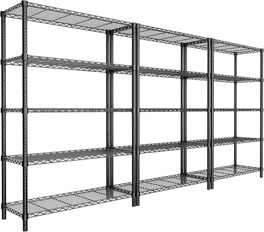 Storage Shelves Heavy Duty, 3 PCS 36" L x 14" W x 72" H Garage Wire Shelving Unit Loads 1750LBS, 5-Tier Adjustable Metal Industrial Utility Shelf Rack for Kitchen, Laundry Room, Warehouse, Basement