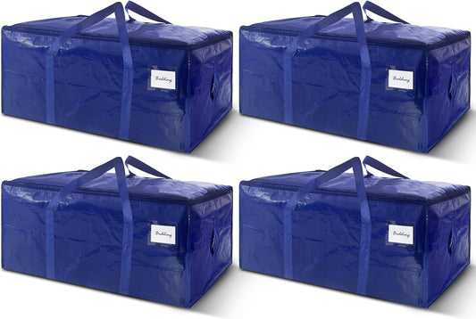 4 Pack Extra Heavy Duty Large Moving Bags with Strong Zipper & Carrying Handles, Sturdy Clothes Storage Bag Totes Bins, Packing Bags Moving Boxes College Moving Supplies, Dark Blue - 40 gal