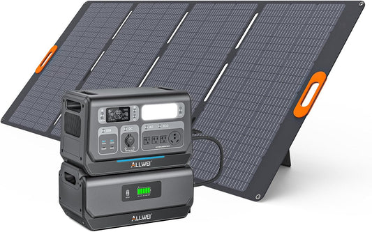 ALLWEI 2400W Portable Power Station (Surge 4800W) with 1x400W Solar Panel and 1x2048Wh Expansion Battery Included, 4 AC Outlet, LiFePO4 Battery Backup Generator for RV Camping Emergency Outdoor Home