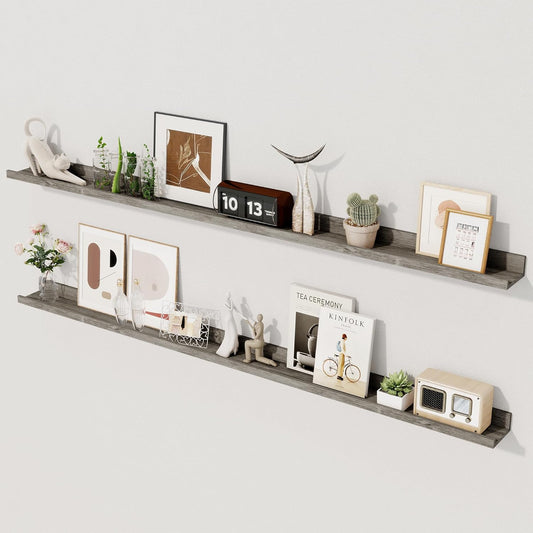 Axeman Grey Floating Shelves - 55 Inch Picture Ledge Shelf Set of 2 - Rustic Grey Wall Shelves with Lip - Picture Shelf for Wall with Ledge - Photo Ledge Shelves for Pictures Nursery Books