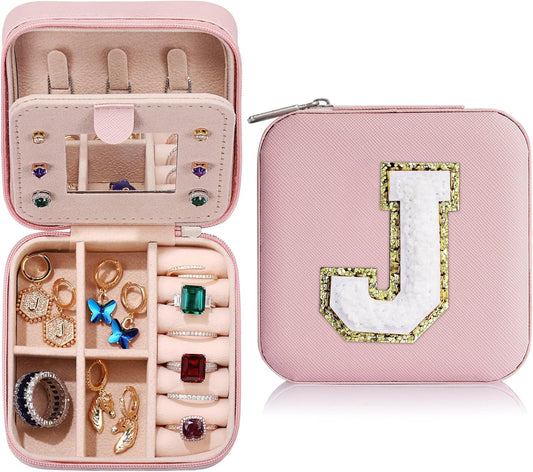 Parima Christmas Stocking Stuffers Gifts for Teenage Girls - Travel Jewelry Case for Girls Jewelry Box | Gifts for Friends Women Unique Christmas Gifts for Grandkids Friends - Letter J, Pink