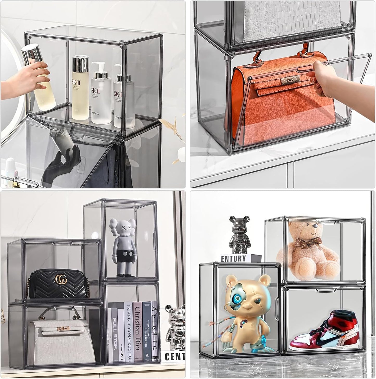 Clear Stackable Plastic Storage Bins with Lids, Large Gray Organizer Containers for Home, Kitchen & Closet Organization