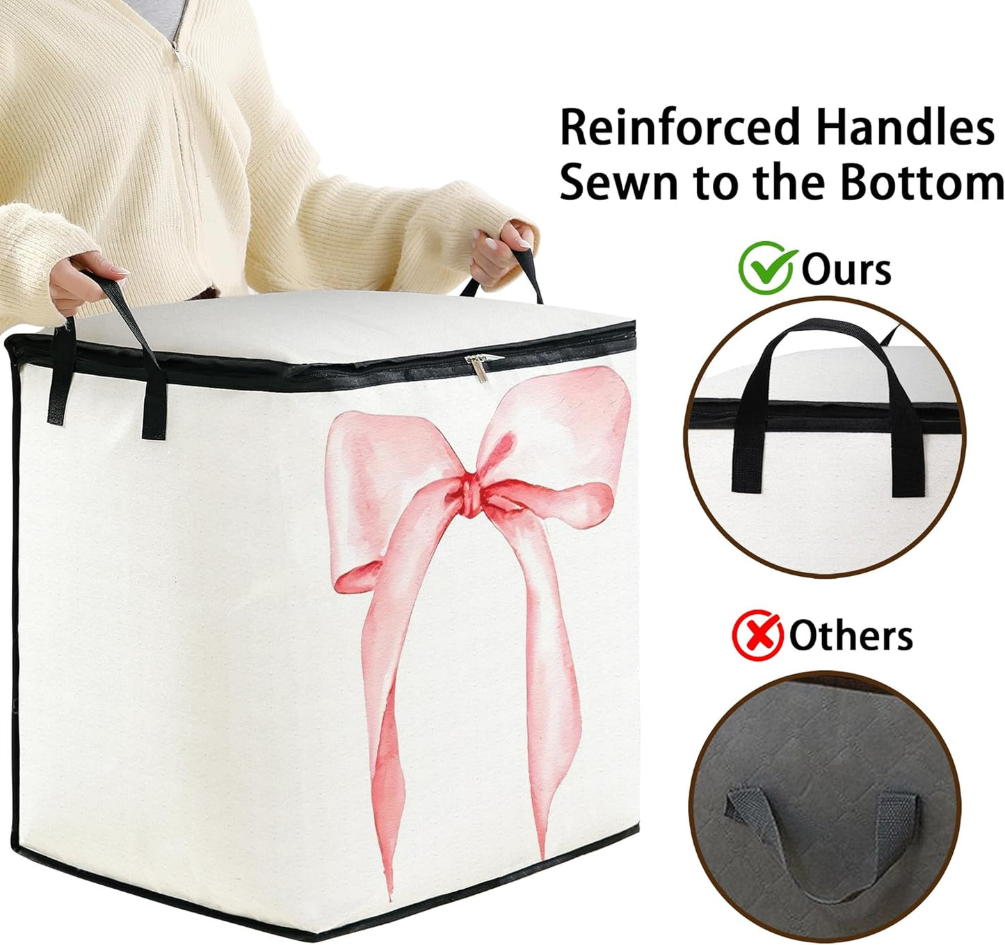 Large Comforter Storage Bag with Zipper,Closet Organizer for Clothes/Blankets/Quilts/Pillows,Fabric Storage Bags with Portable Handles 95L(2-Pack)