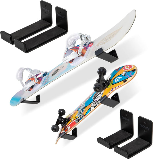 GoSports Universal Snowboard & Skateboard Wall Mount Display Racks - 2 Pack Foam Padded Hangers