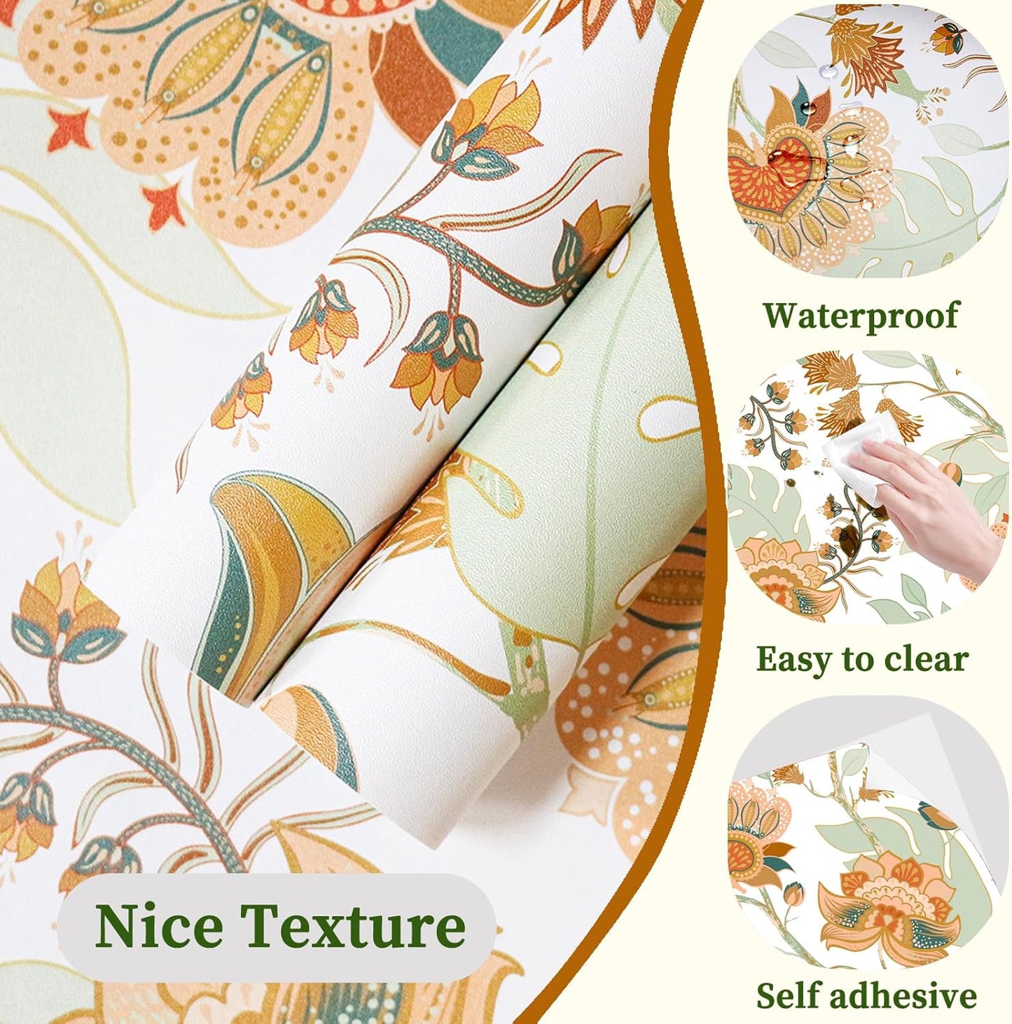 HAOKHOME Shelf Liner and Cabinet Liner Floral, Self-Adhesive Drawer Liners, Peel and Stick Contact Paper for Kitchen Cabinets and Cupboard,Bedroom Drawers, White/Light Green/Pink 17.3in x 6.5ft