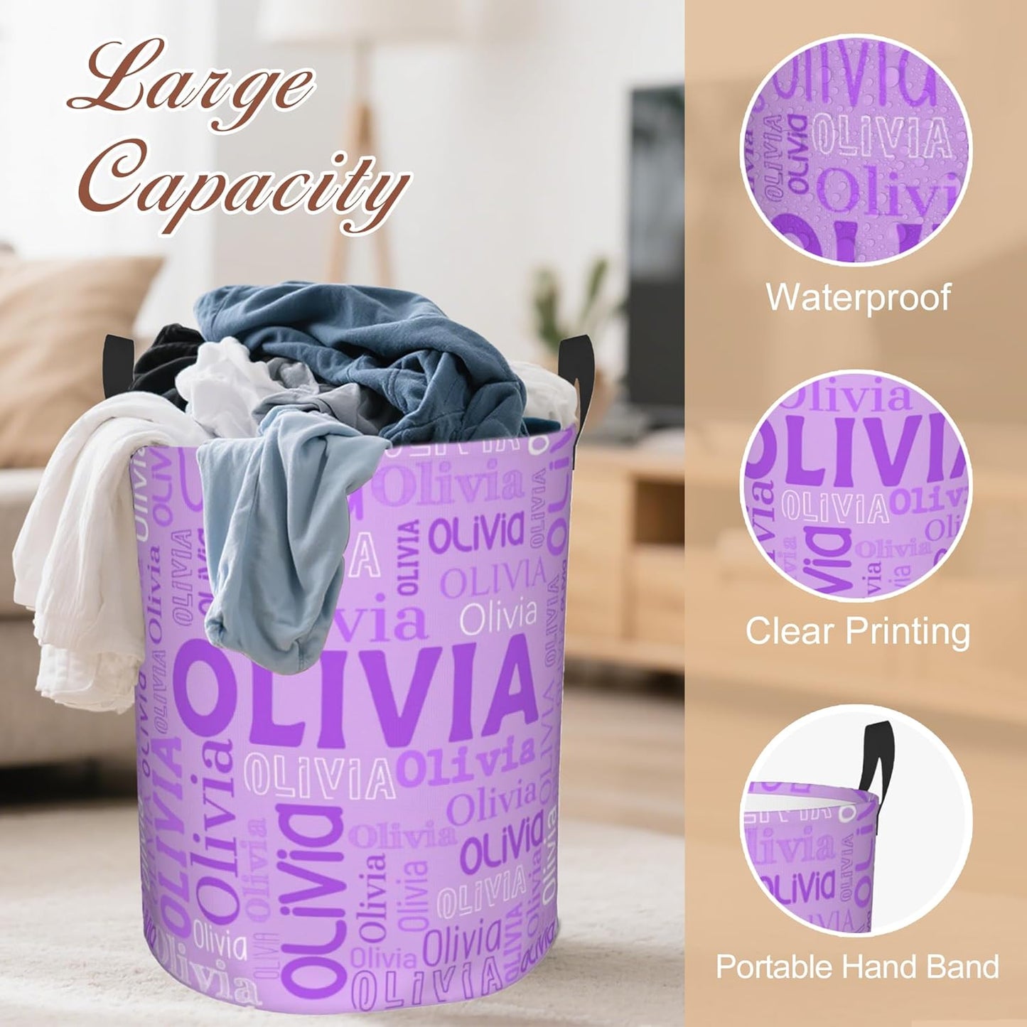 Custom Name Laundry Hamper, Personalized Laundry Basket with Name for Boys Girls Kids Men Women, Customized Name Dirty Clothes Basket Gifts for Clothes Toy Bathroom Bedroom Laundry Room Dorm